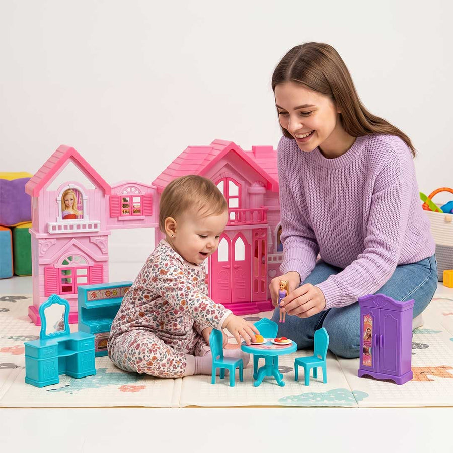 Dreamtopia Princess Villa Dollhouse Playset – Pink Foldable Mansion with Furniture Accessories