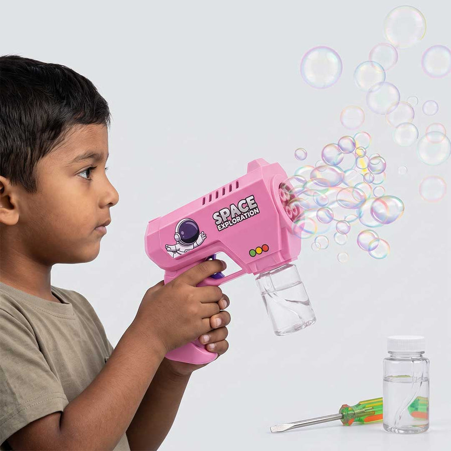 Space Astronaut Automatic Bubble Gun Toy (Pink Edition) – 360° Leak-Proof Electric Bubble Blower