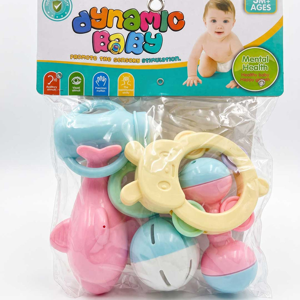 Dynamic Baby Rattles Set – 5-Piece Pastel Sensory & Teether Kit