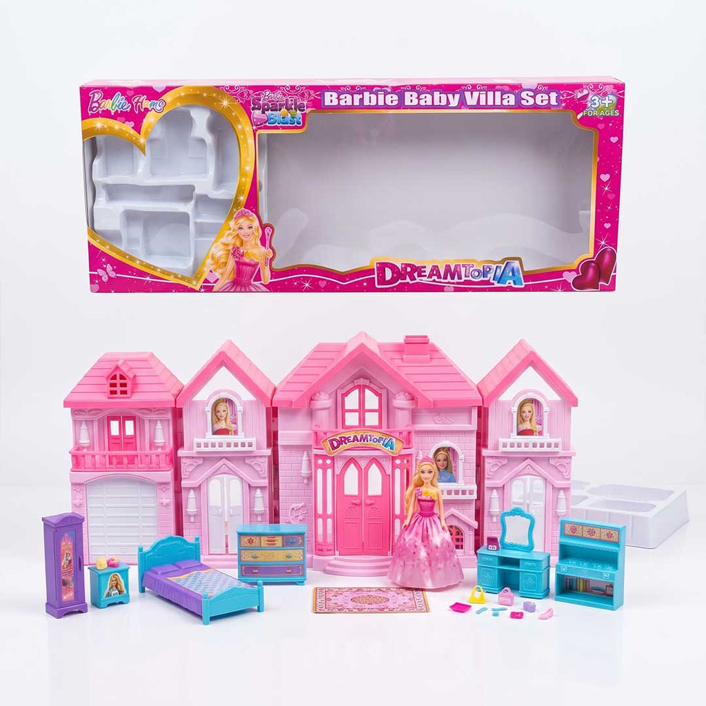 Dreamtopia Princess Villa Dollhouse Playset – Pink Foldable Mansion with Furniture Accessories