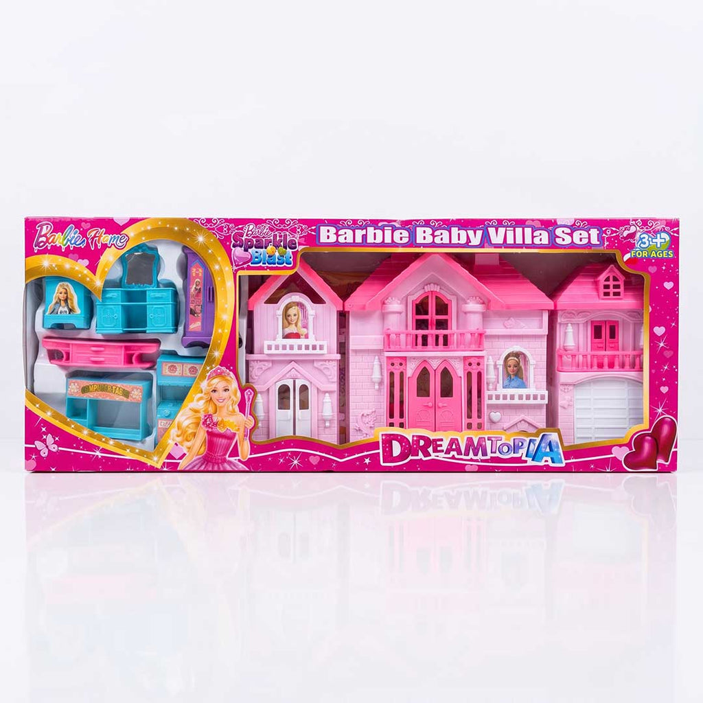 Dreamtopia Princess Villa Dollhouse Playset – Pink Foldable Mansion with Furniture Accessories
