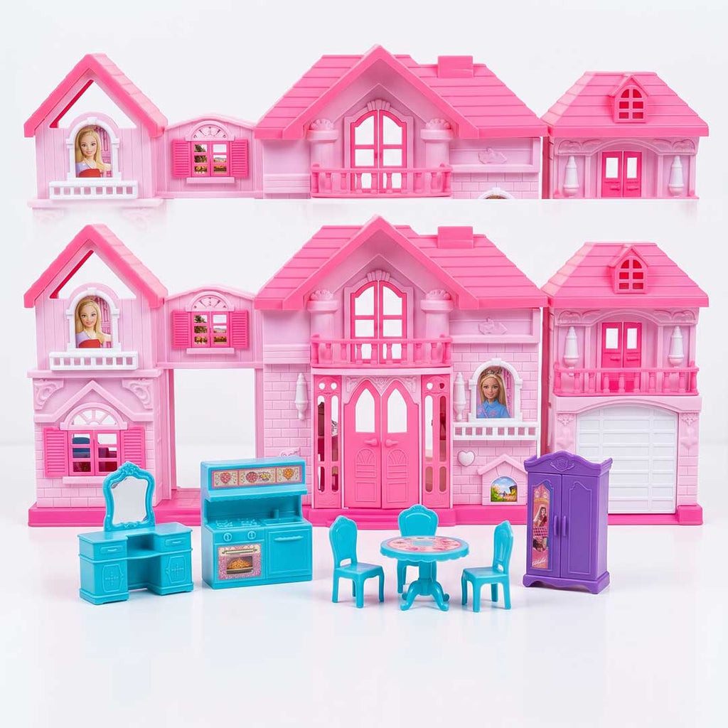 Dreamtopia Princess Villa Dollhouse Playset – Pink Foldable Mansion with Furniture Accessories