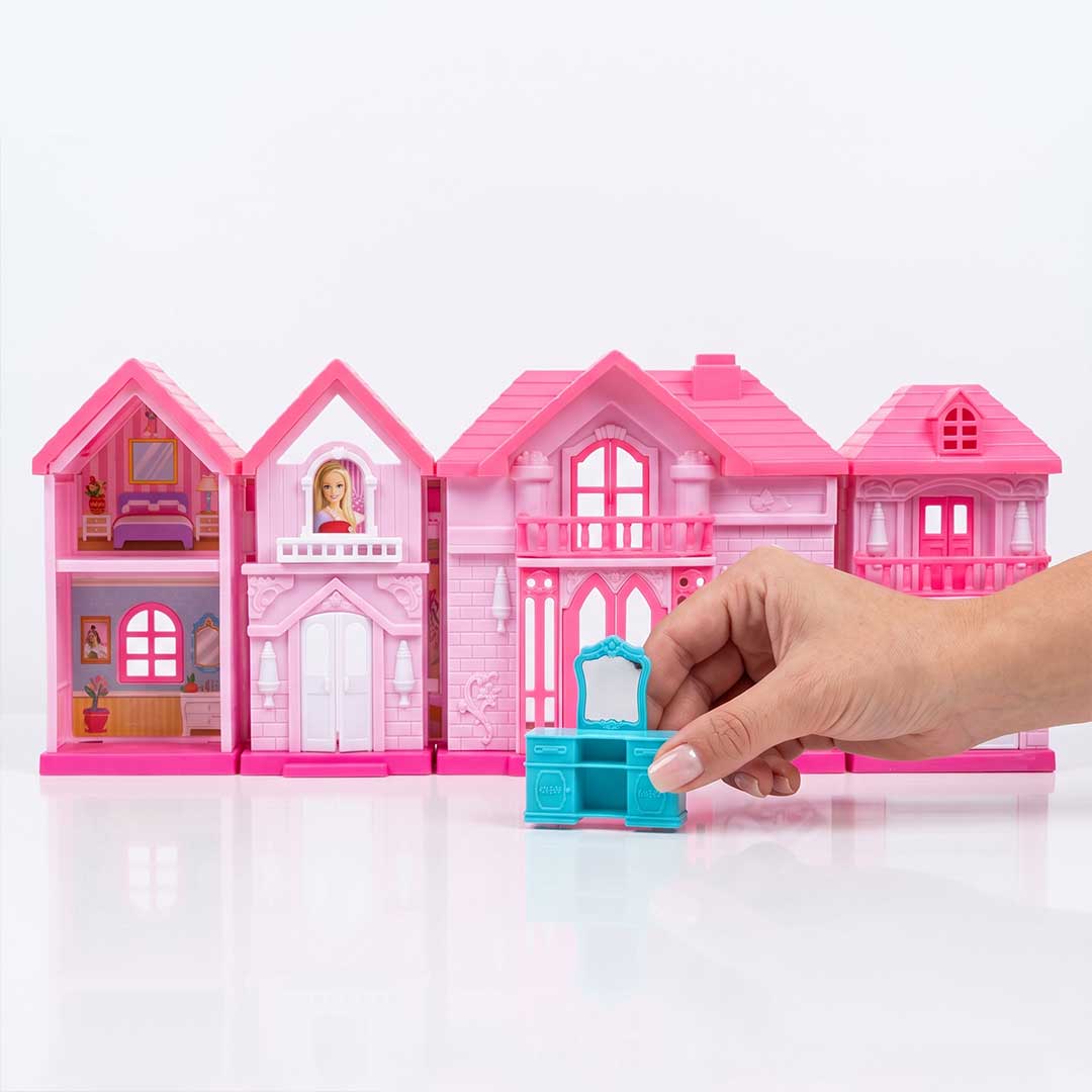 Dreamtopia Princess Villa Dollhouse Playset – Pink Foldable Mansion with Furniture Accessories