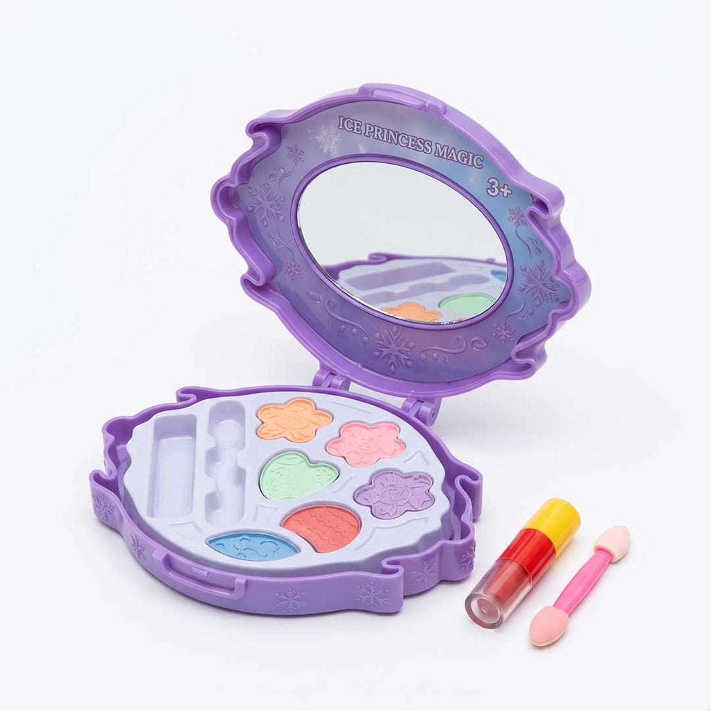 Ice Princess Magic Kids Makeup Palette Set – Washable Pretend Play Cosmetic Kit with Built-in Mirror
