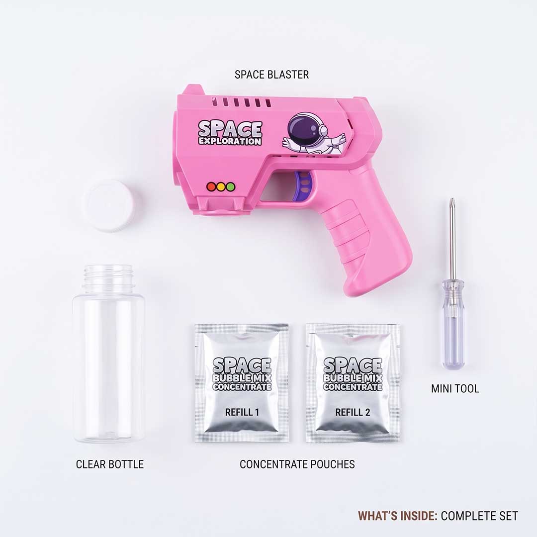 Space Astronaut Automatic Bubble Gun Toy (Pink Edition) – 360° Leak-Proof Electric Bubble Blower
