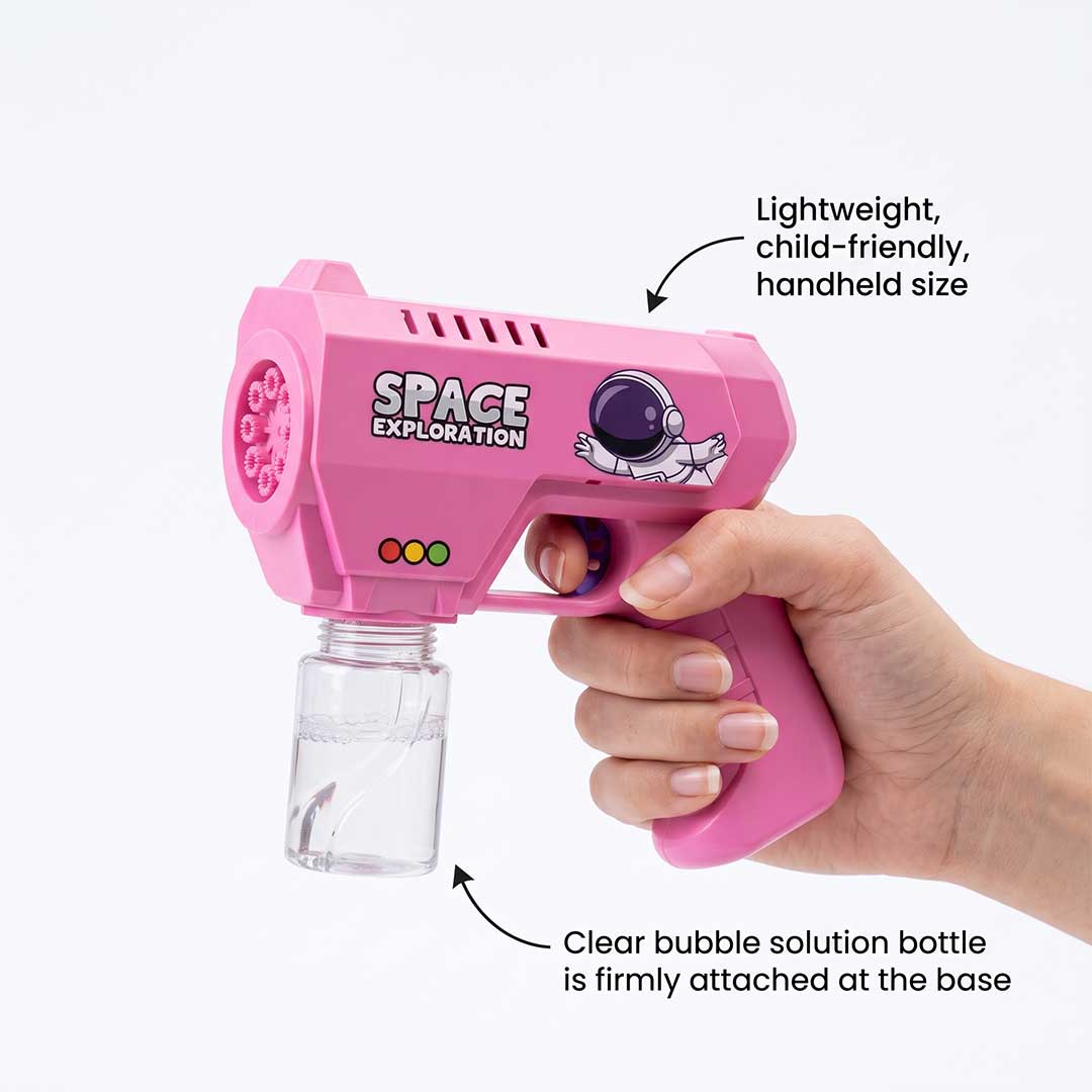 Space Astronaut Automatic Bubble Gun Toy (Pink Edition) – 360° Leak-Proof Electric Bubble Blower