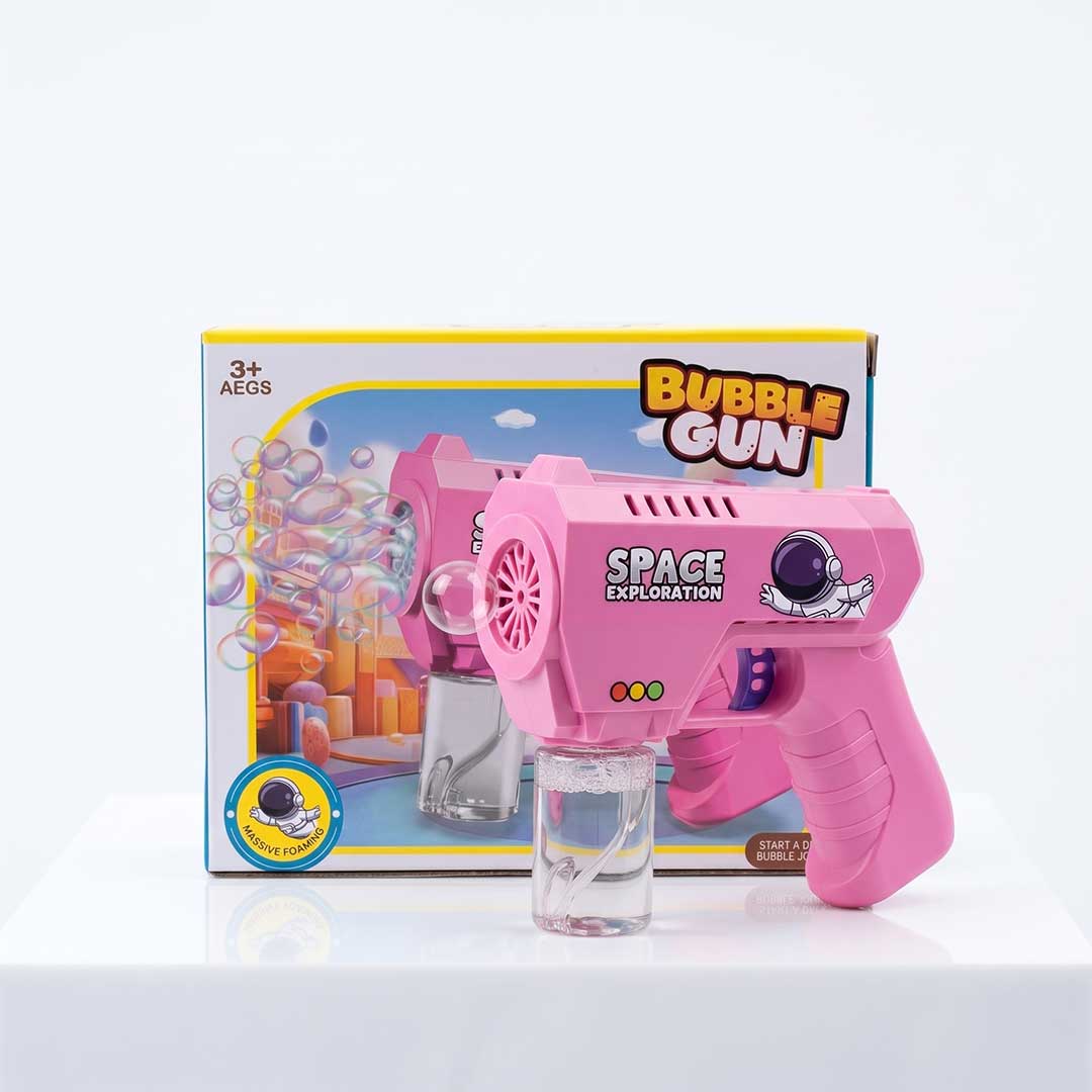 Space Astronaut Automatic Bubble Gun Toy (Pink Edition) – 360° Leak-Proof Electric Bubble Blower