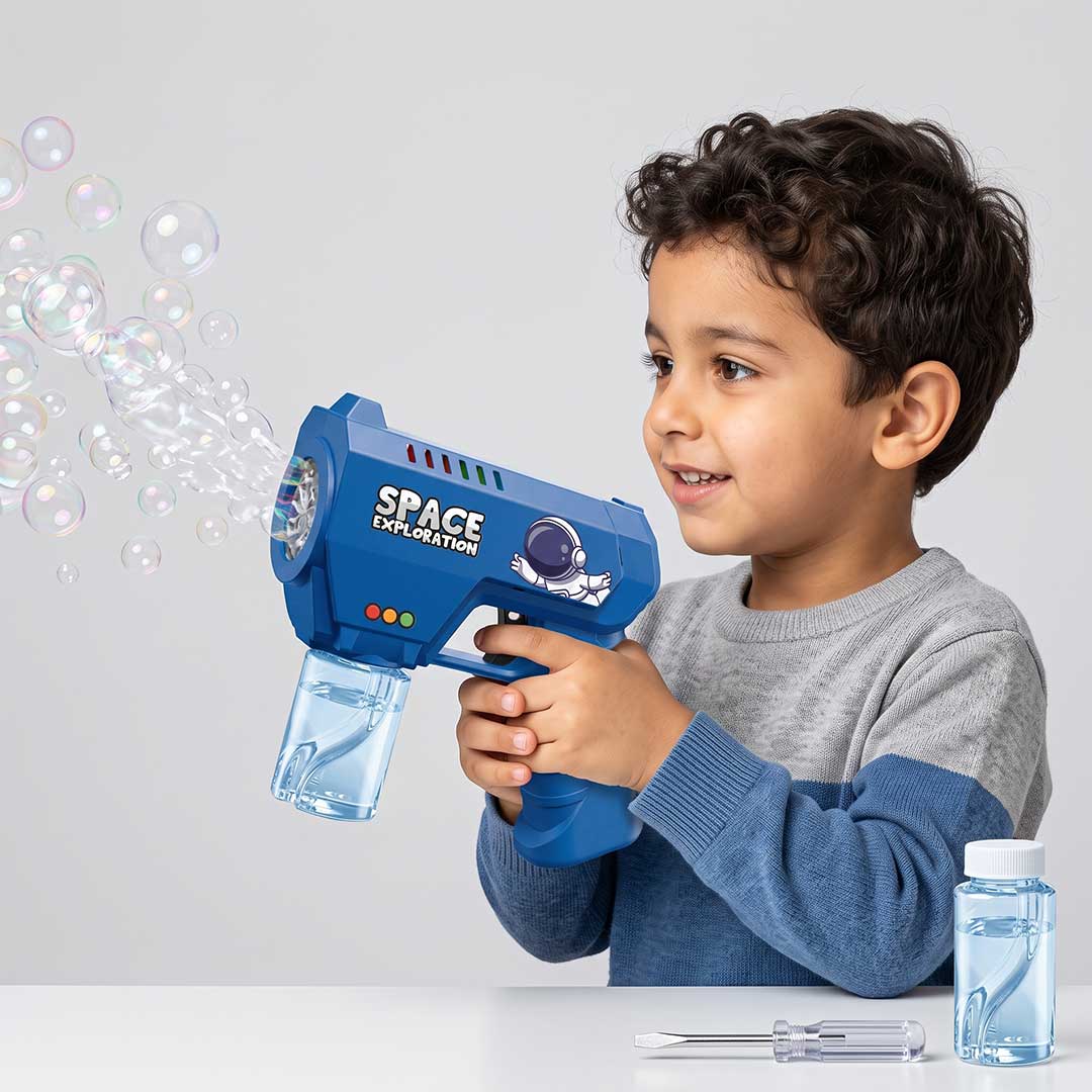 Space Astronaut Automatic Bubble Gun Toy – 360° Leak-Proof Electric Bubble Machine for Kids